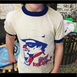The Legend or the Long Ranger Vintage butter yellow and navy trim tshirt.